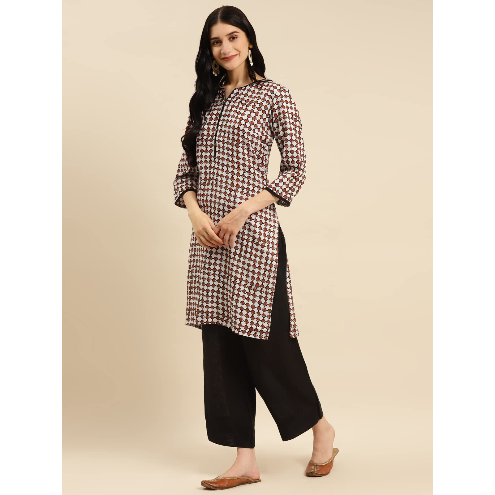 Rangita Brown Rayon Knee Length Printed Straight Kurti For Women | Kurta For Women_S