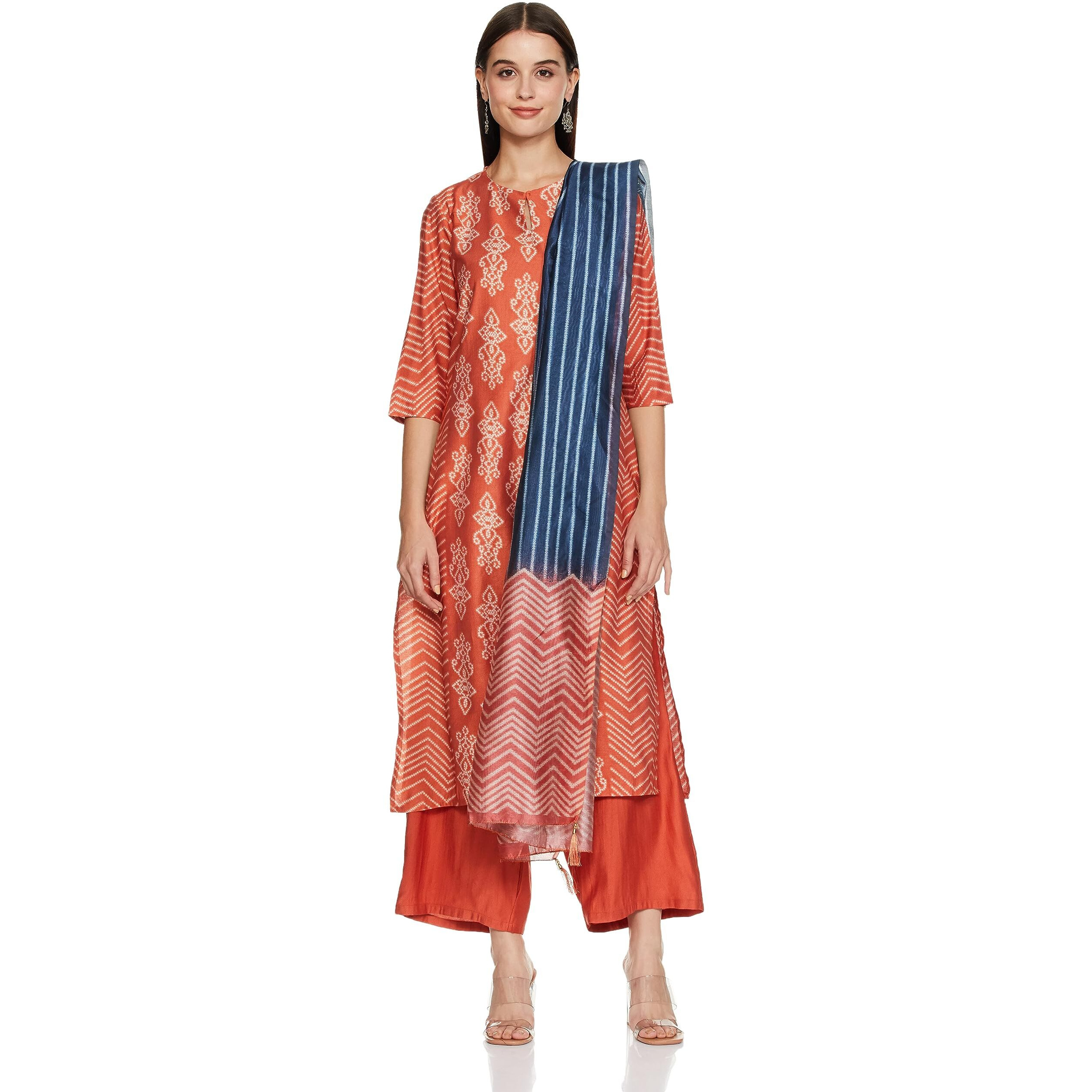 Ketch Women's Rayon Kurta&Duppata&Palazzo (Khk3000663_Rust