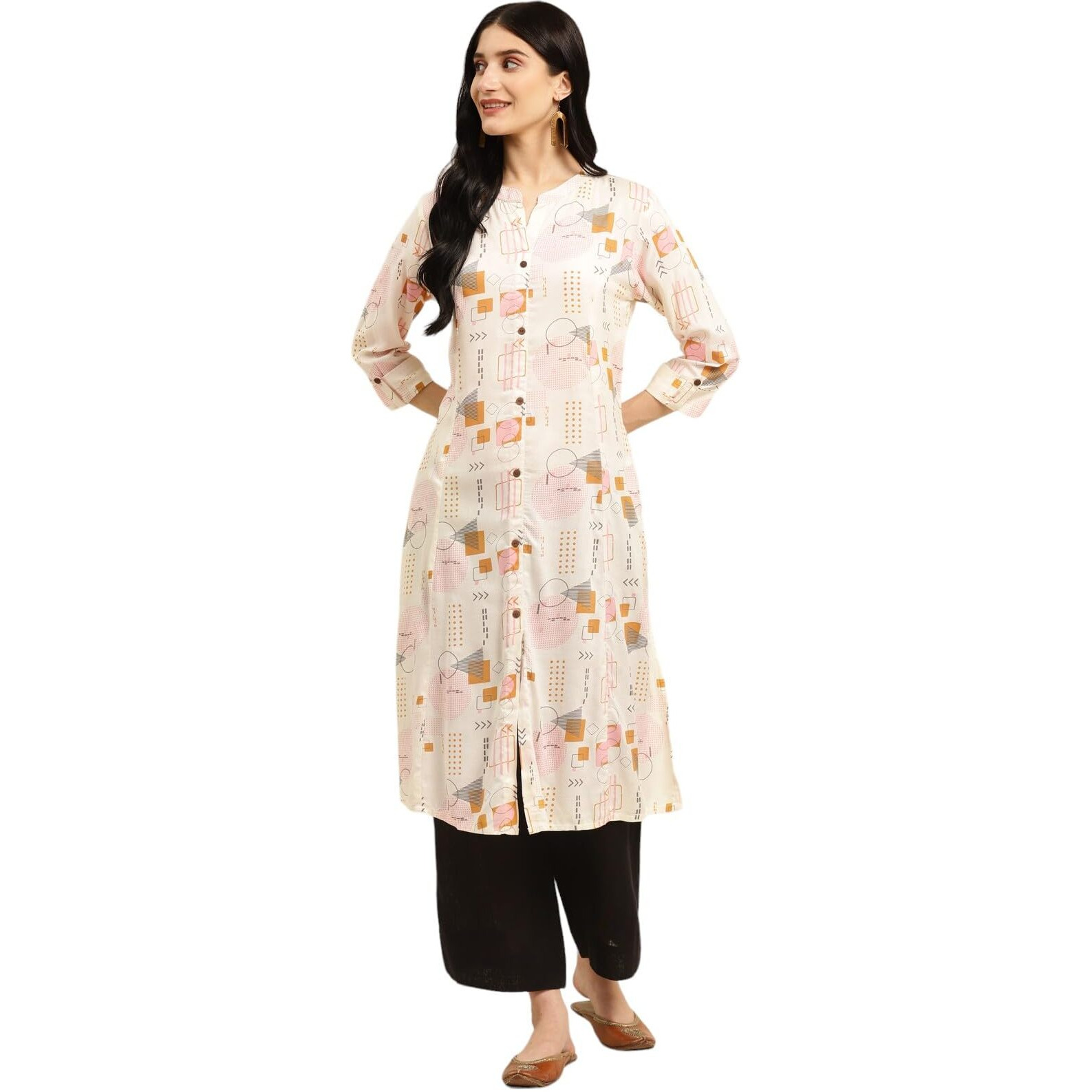 Rangita Off White Rayon Calf Length Printed A-Line Kurti For Women | Kurta For Women_M