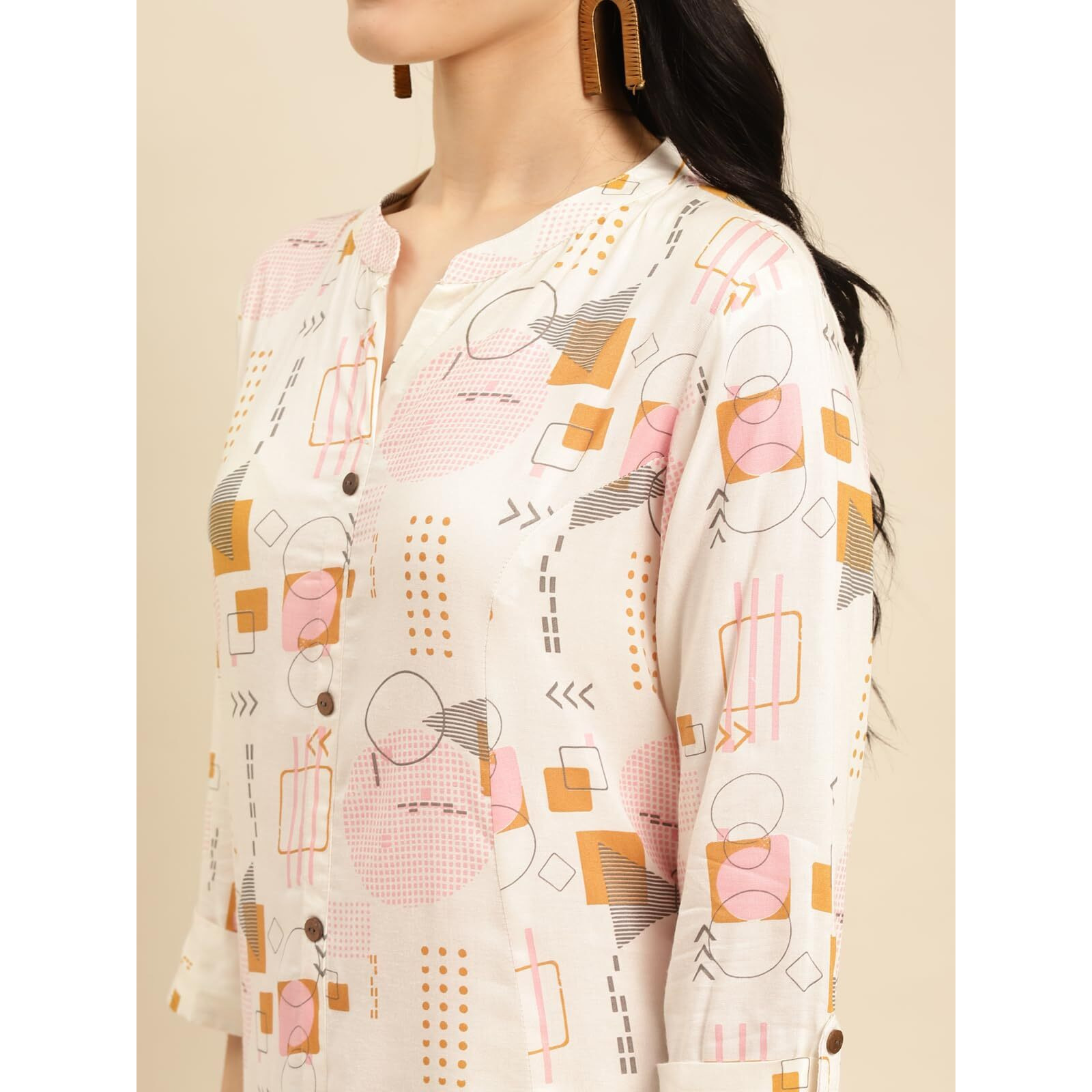 Rangita Off White Rayon Calf Length Printed A-Line Kurti For Women | Kurta For Women_M