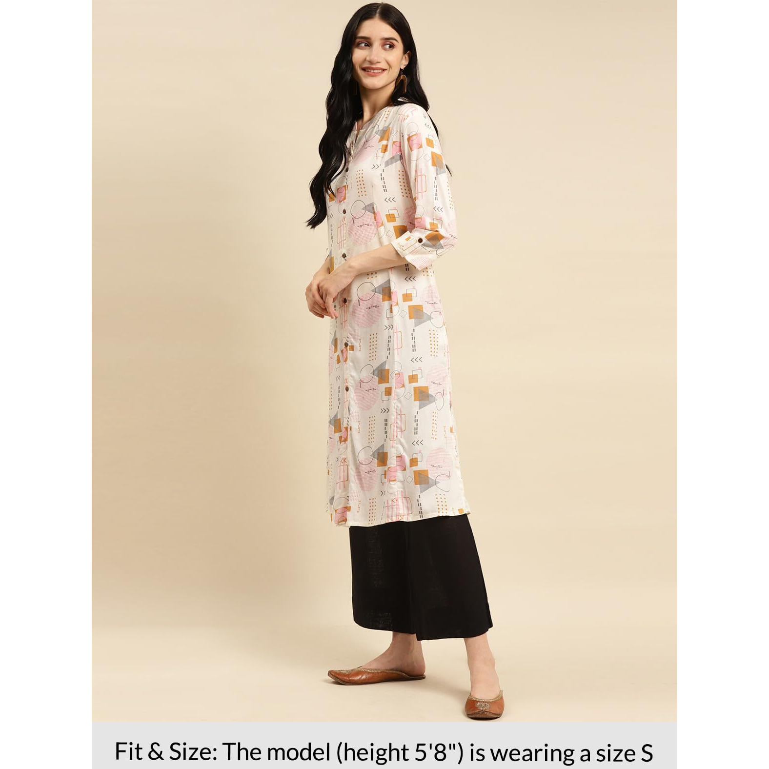 Rangita Off White Rayon Calf Length Printed A-Line Kurti For Women | Kurta For Women_M