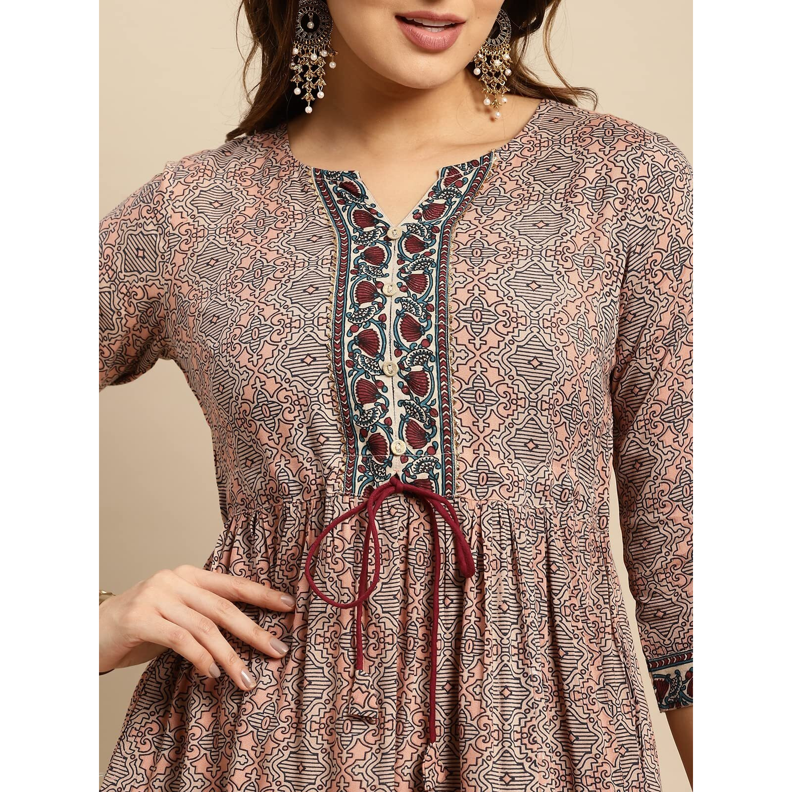 Rangita Peach Rayon Calf Length Printed Anarkali Kurti For Women | Kurta For Women_Xl