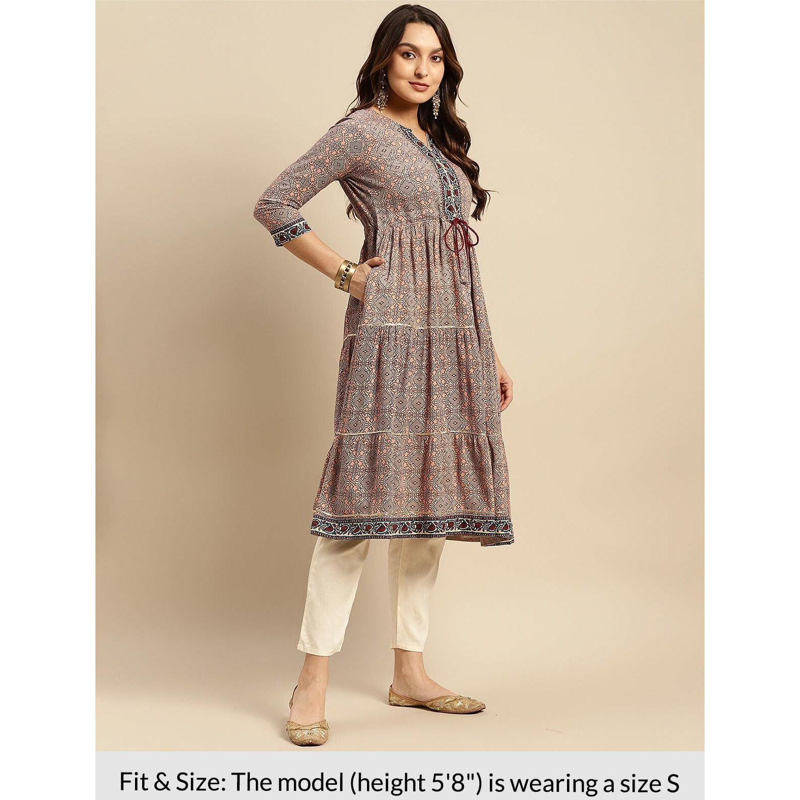 Rangita Peach Rayon Calf Length Printed Anarkali Kurti For Women | Kurta For Women_Xl