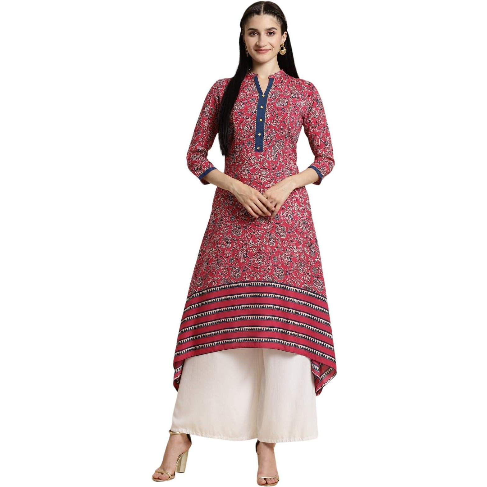 Rangita Pink Rayon Calf Length Printed Asymmetrical Kurti For Women | Kurta For Women_2Xl