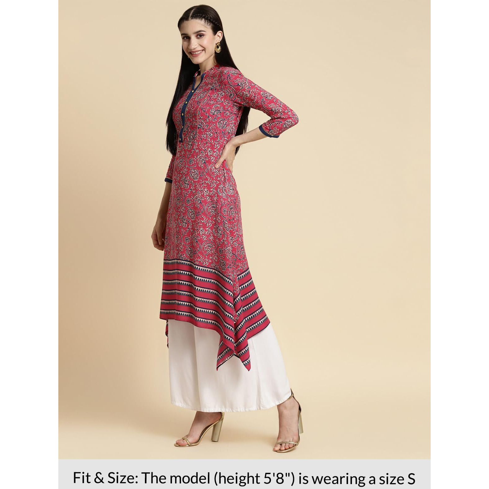 Rangita Pink Rayon Calf Length Printed Asymmetrical Kurti For Women | Kurta For Women_2Xl