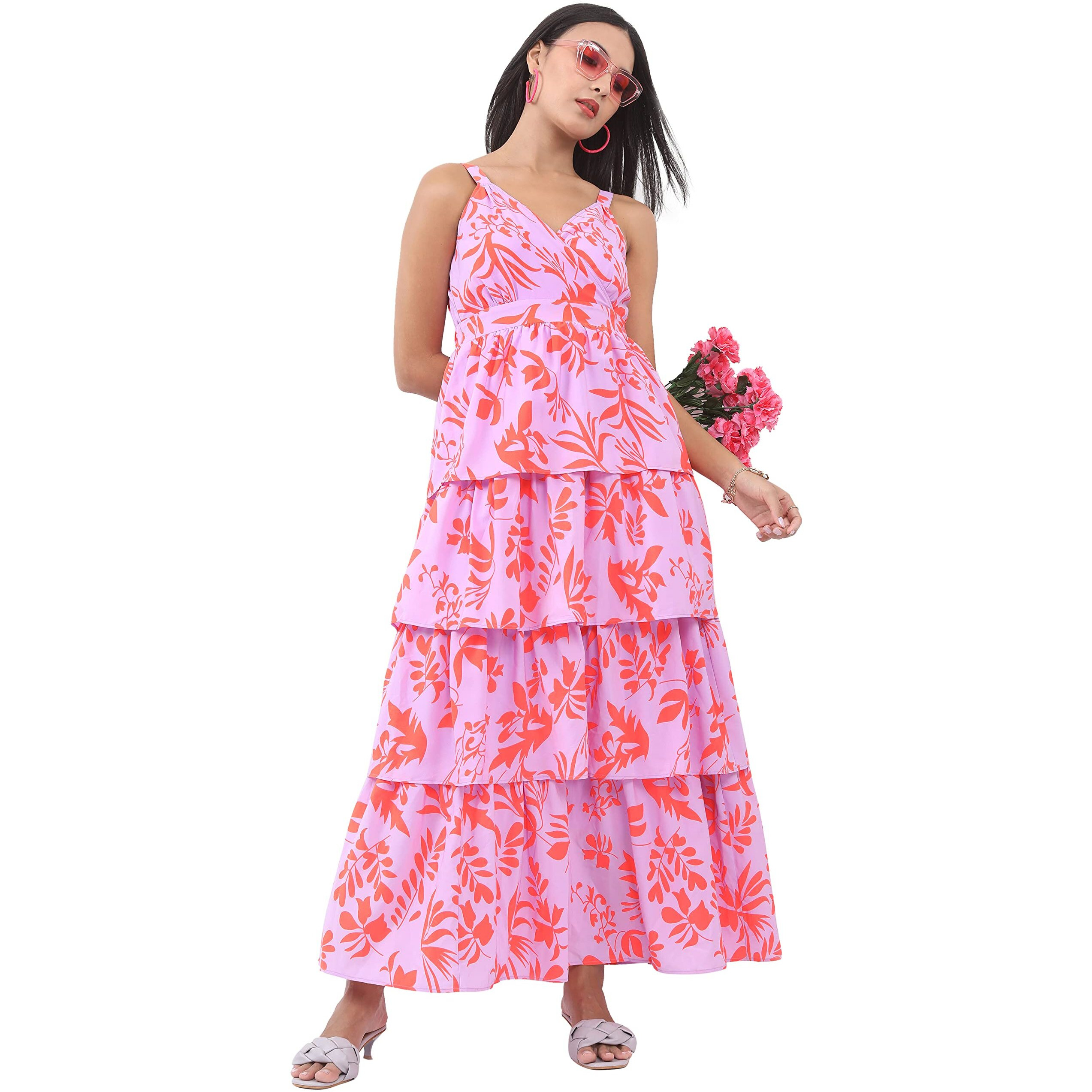 Ketch Women's Polyester A-Line Maxi Casual Dress (Khj6000236_Lilac