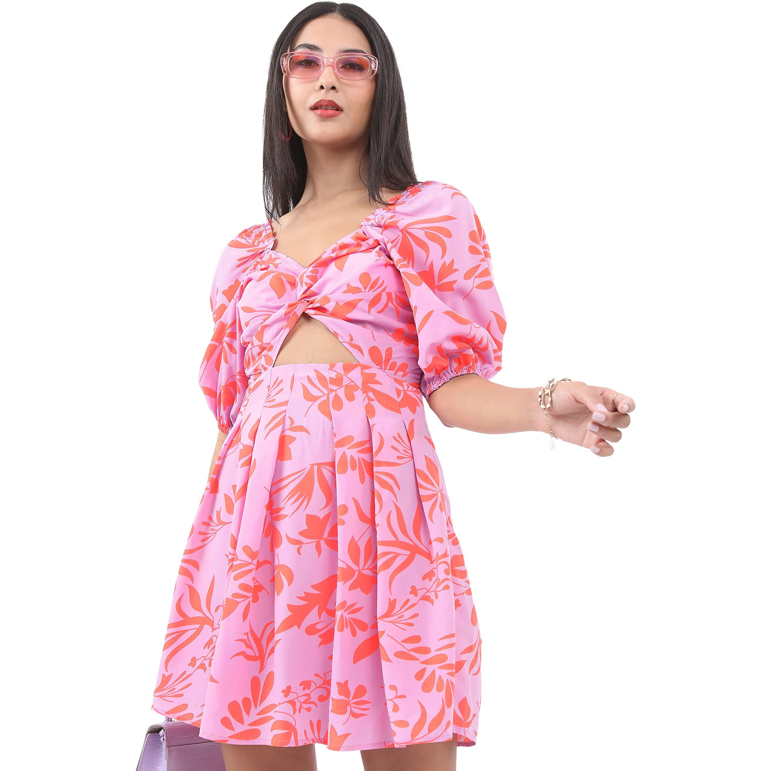 Ketch Polyester Womens Short Sleeve Casual Fit Dress Midi Khj6000238_Lilac