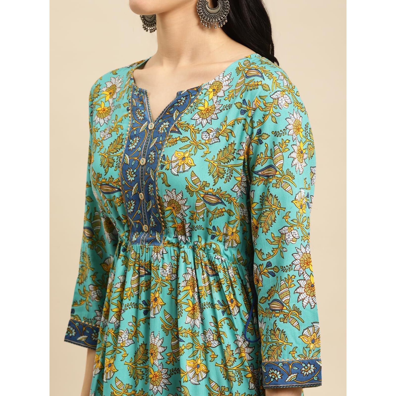 Rangita Mint Green Rayon Calf Length Printed Tiered Flared Kurti For Women | Kurta For Women_Xl