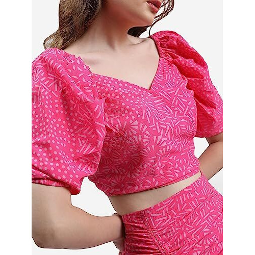Ketch Polyester Women Western Casual Fit Co-Ord Set Standard Length Playwear Dress (Khce000049_Pink_S)