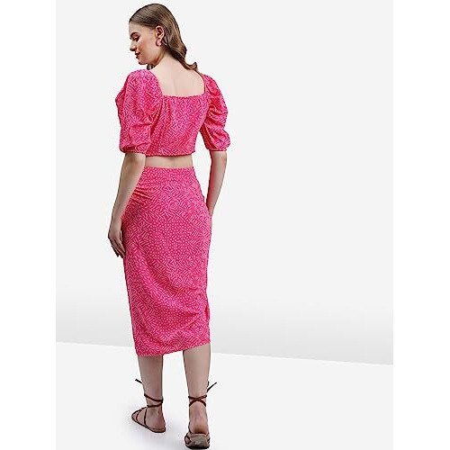 Ketch Polyester Women Western Casual Fit Co-Ord Set Standard Length Playwear Dress (Khce000049_Pink_S)