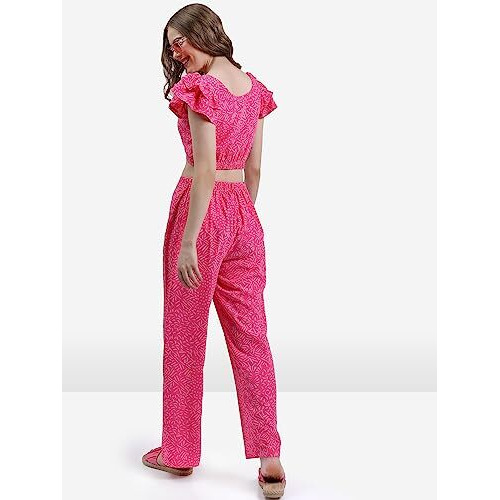Ketch Polyester Women Western Casual Fit Solid Co-Ord Set Standard Length Playwear Dress (Khce000051_Pink_Medium)