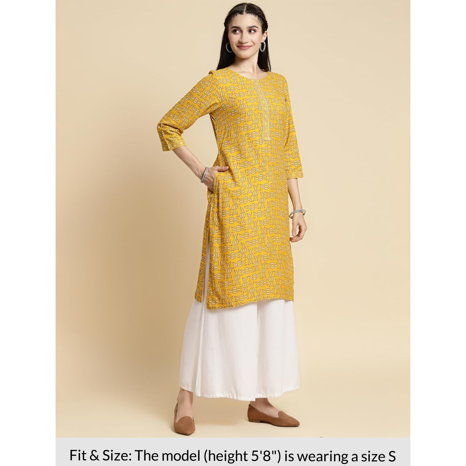 Rangita Yellow Rayon Knee Length Printed Straight Kurti For Women | Kurta For Women_L