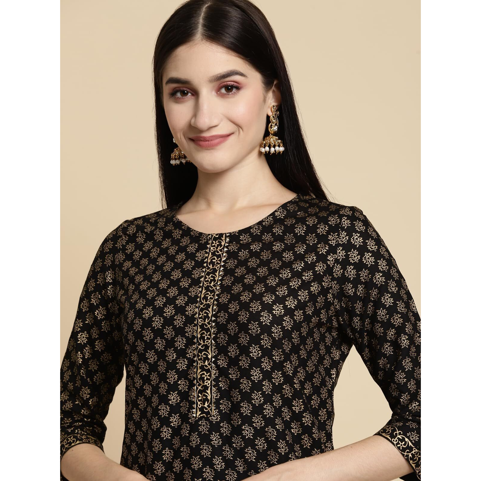 Rangita Black Rayon Knee Length Printed Straight Kurti For Women | Kurta For Women_M