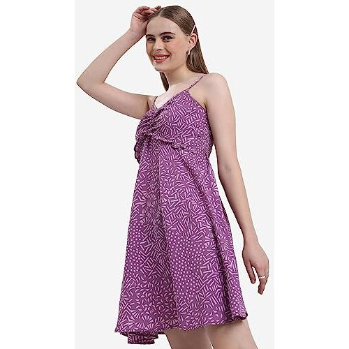 Ketch Polyester Womens Western Casual Fit Dress Standard Length (Khj6000245_Lavender_S)