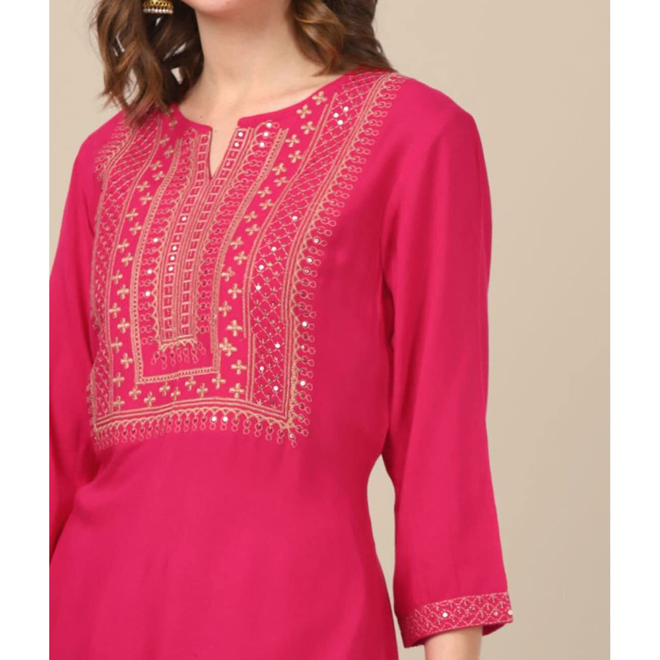 Rangita Pink Rayon Calf Length Embellished Straight Kurti For Women | Kurta For Women_L