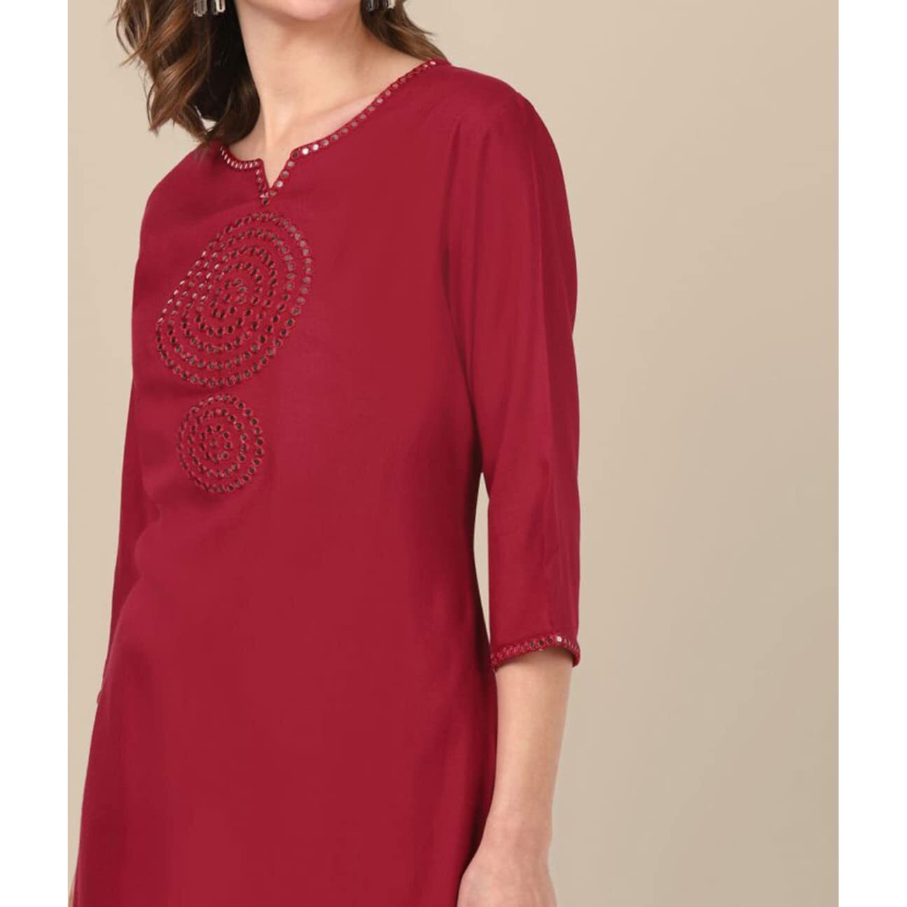 Rangita Maroon Rayon Calf Length Embroidered Straight Kurti For Women | Kurta For Women_M