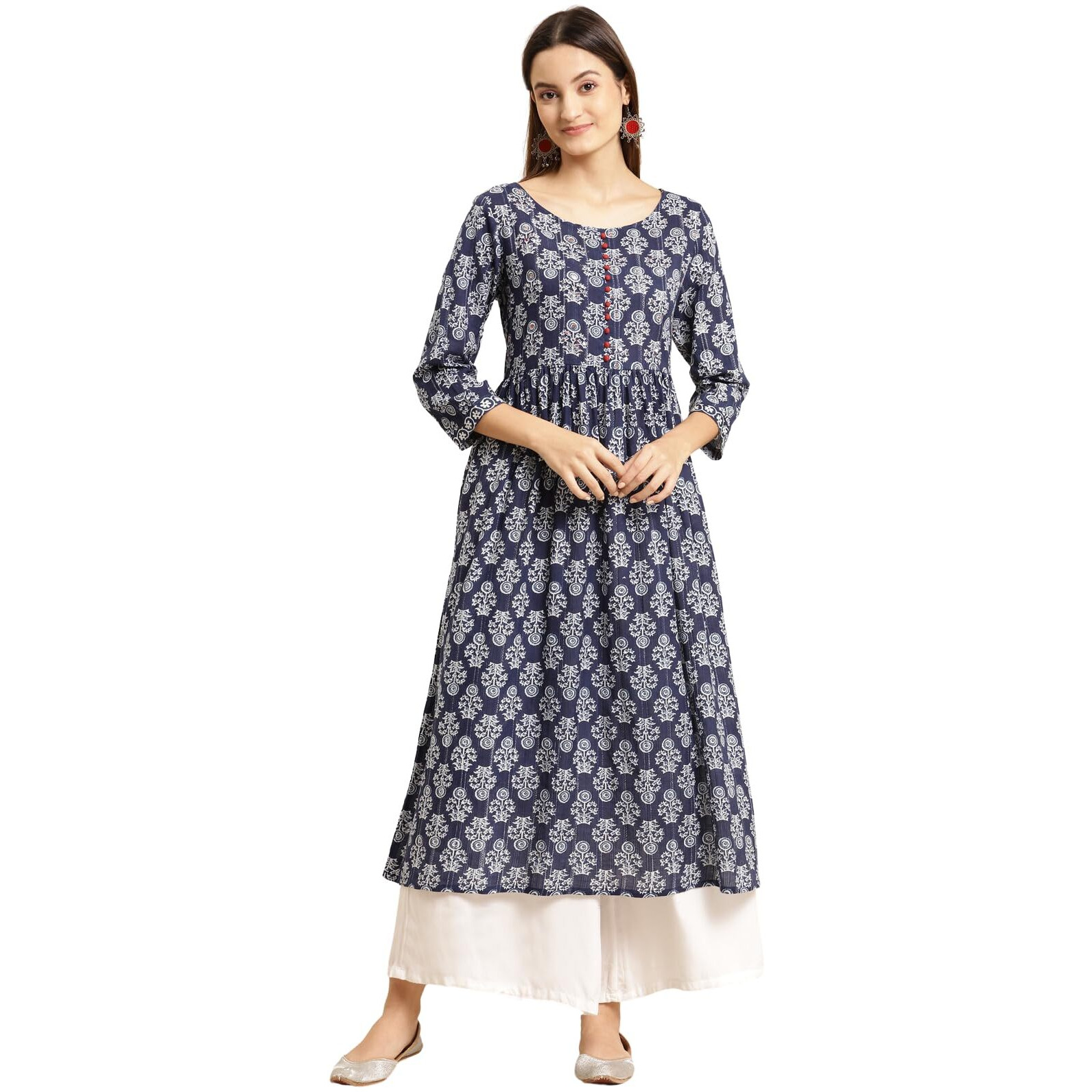 Rangita Blue Cotton Calf Length Printed Flared Kurti For Women | Kurta For Women_2Xl