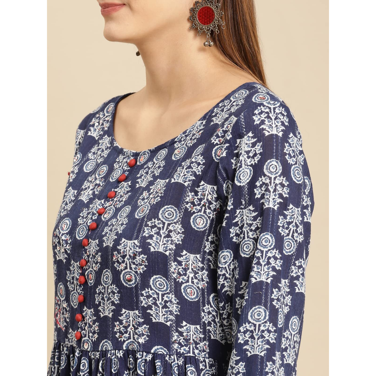 Rangita Blue Cotton Calf Length Printed Flared Kurti For Women | Kurta For Women_2Xl