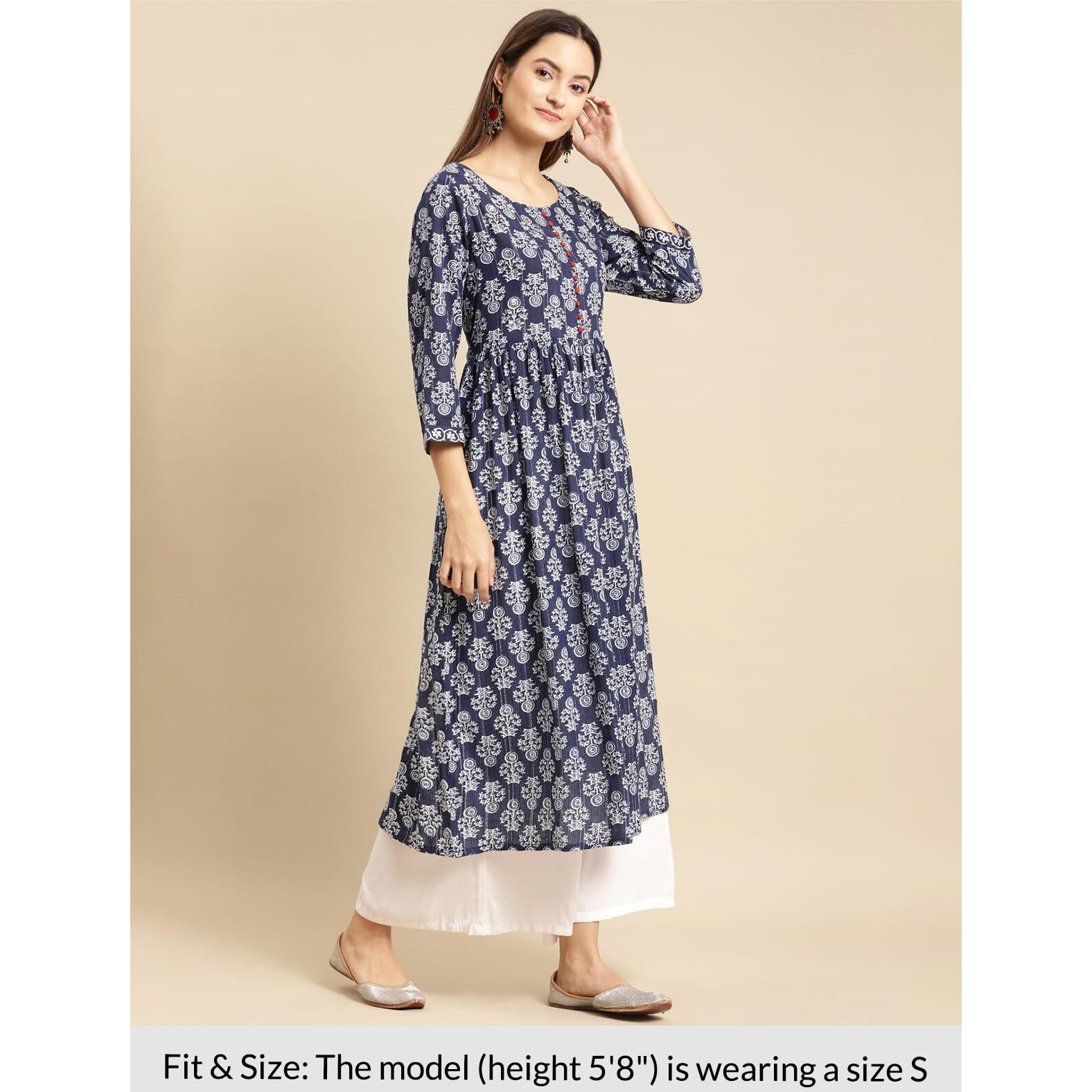 Rangita Blue Cotton Calf Length Printed Flared Kurti For Women | Kurta For Women_2Xl