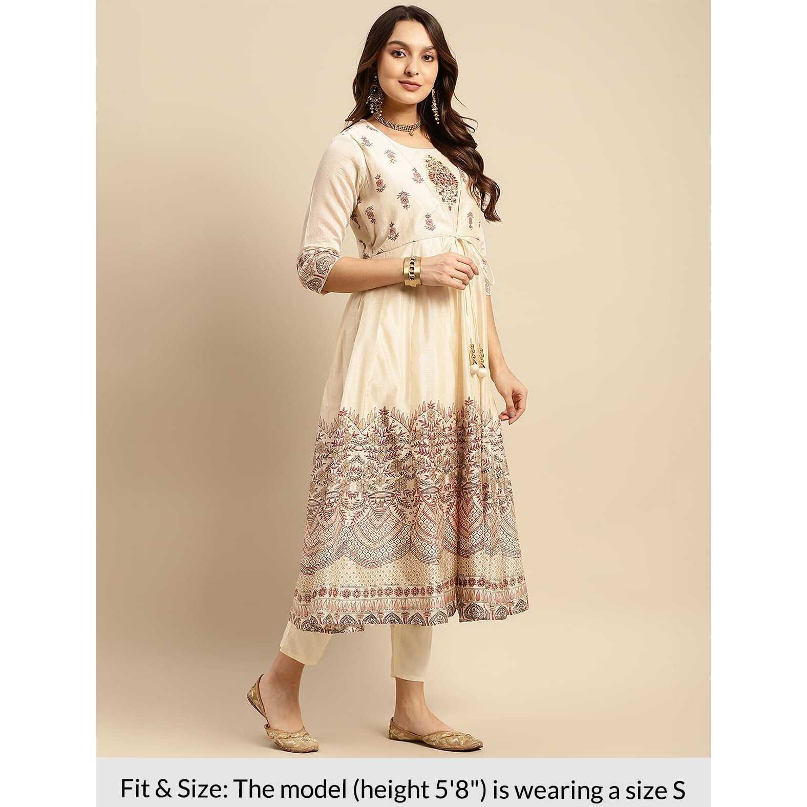 Rangita Beige Chanderi Calf Length Printed Anarkali Kurti For Women | Kurta For Women_2Xl
