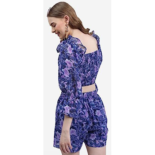 Ketch Polyester Women Western Casual Fit Co-Ord Set Standard Length Playwear Dress (Khce000056_Blue_Xs), Solid