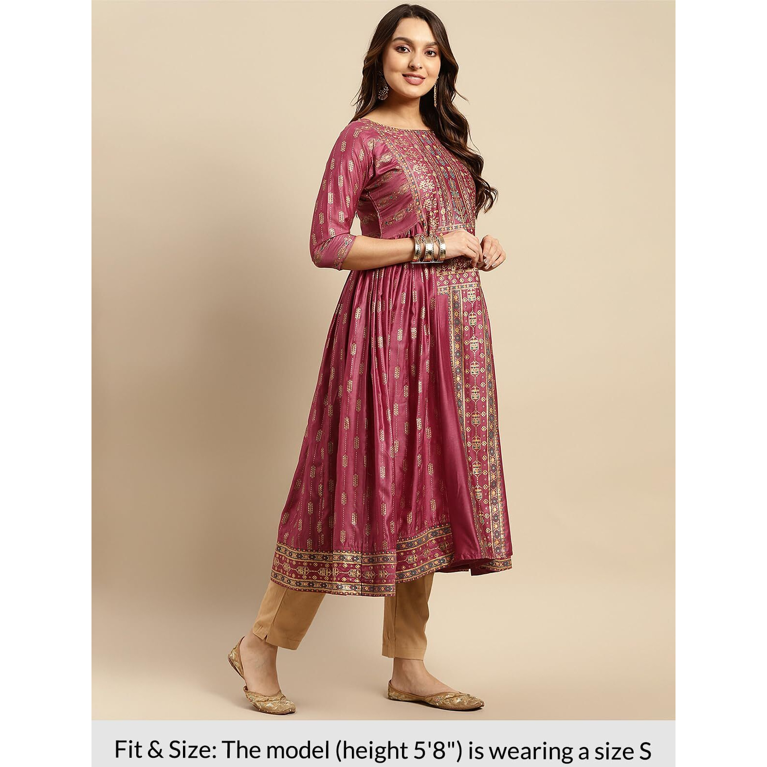 Rangita Burgundy Polyester Calf Length Printed Anarkali Kurti For Women | Kurta For Women_S