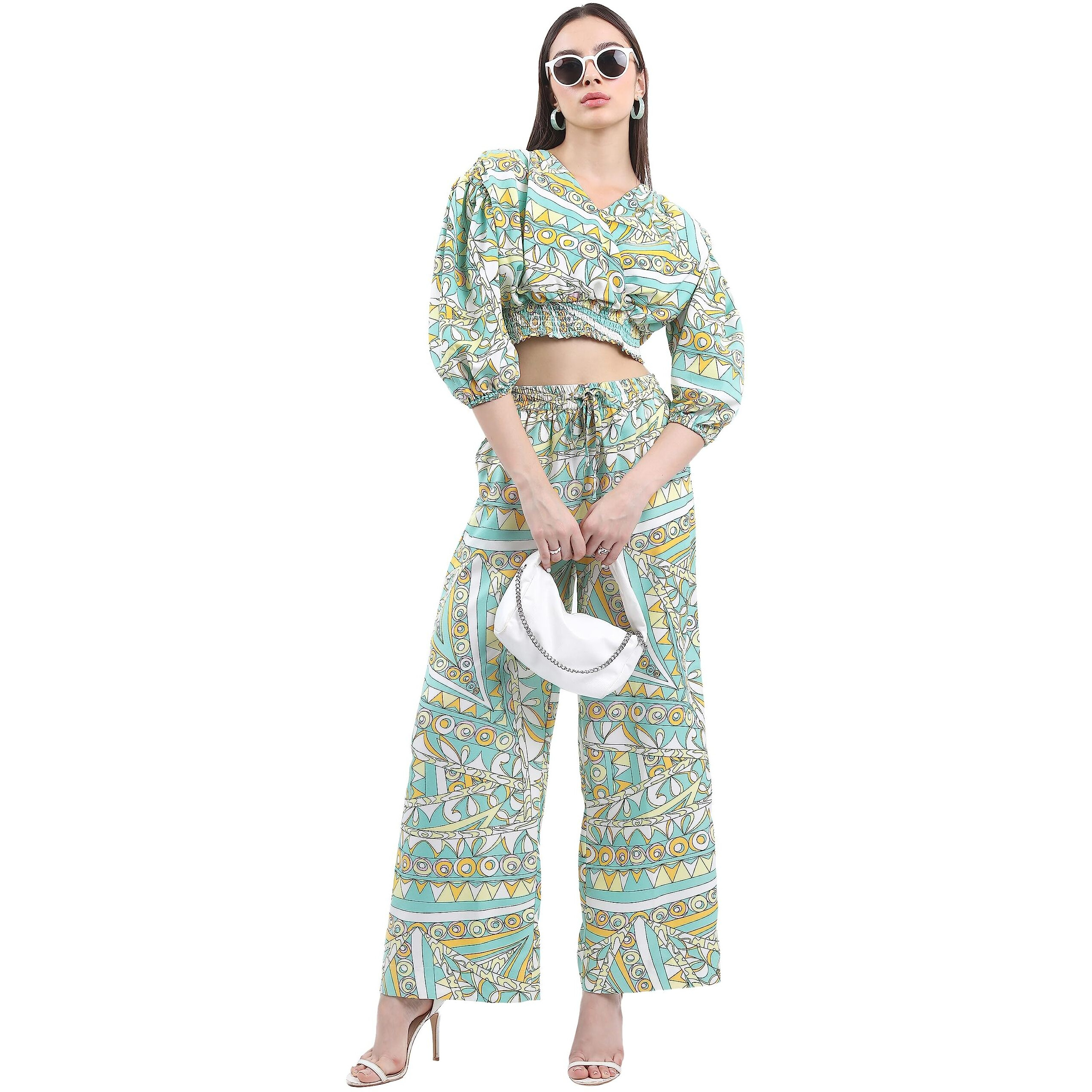 Ketch Polyester Women Western Casual Fit Co-Ord Set Standard Length Playwear Dress (Khce000057_Green_Xl)