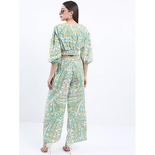 Ketch Polyester Women Western Casual Fit Co-Ord Set Standard Length Playwear Dress (Khce000057_Green_Xl)