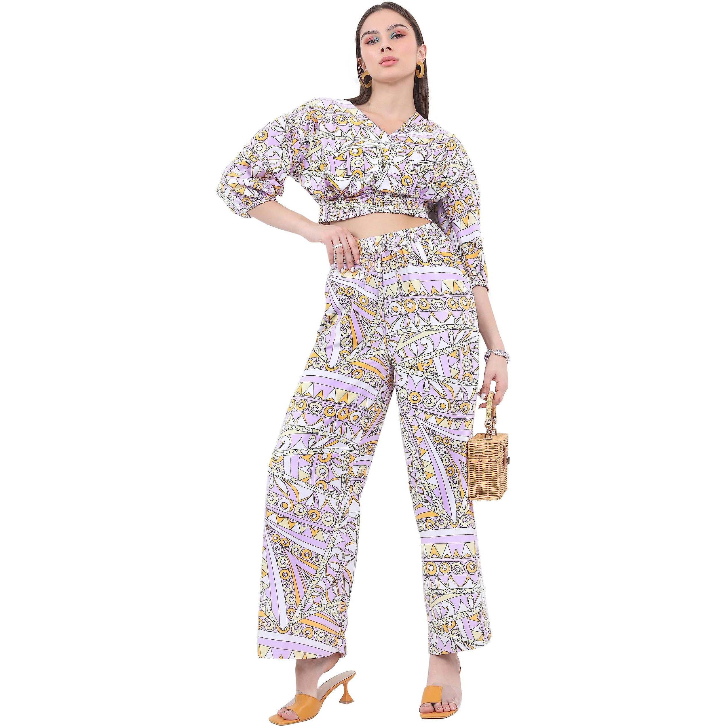 Ketch Polyester Women Western Casual Fit Co-Ord Set Standard Length Playwear Dress (Khce000058_Lavender_S)