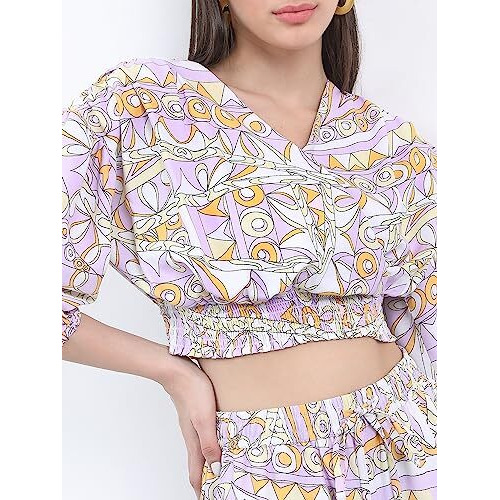 Ketch Polyester Women Western Casual Fit Co-Ord Set Standard Length Playwear Dress (Khce000058_Lavender_S)