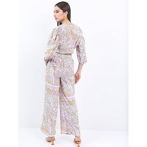 Ketch Polyester Women Western Casual Fit Co-Ord Set Standard Length Playwear Dress (Khce000058_Lavender_S)