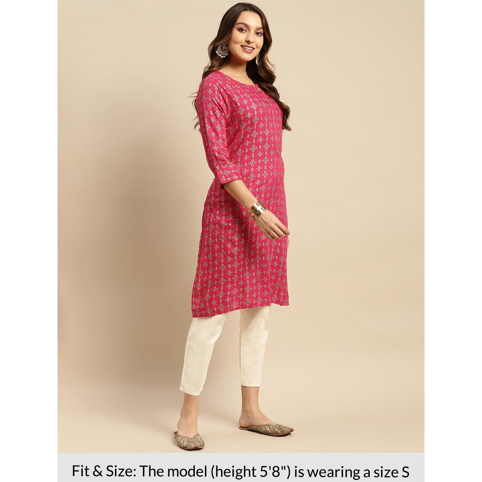 Rangita Pink Rayon Calf Length Printed Straight Kurti For Women | Kurta For Women_2Xl