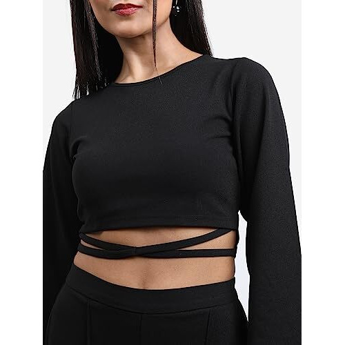 Ketch Polyester Blend Women Western Casual Fit Co-Ord Set Standard Length Playwear Dress (Khce000062_Black_S)