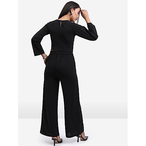 Ketch Polyester Blend Women Western Casual Fit Co-Ord Set Standard Length Playwear Dress (Khce000062_Black_S)