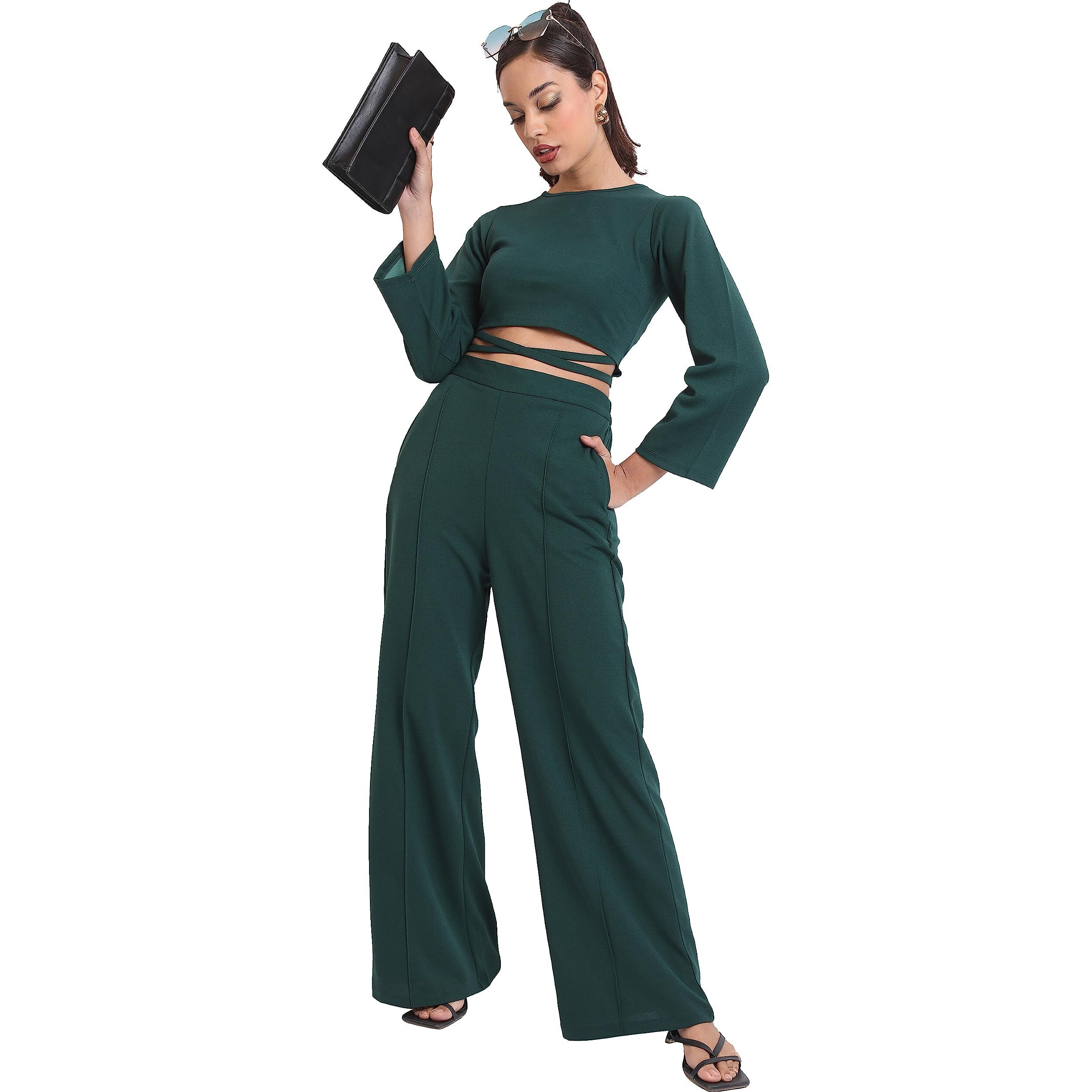 Ketch Polyester Blend Women Western Casual Fit Co-Ord Set Standard Length Playwear Dress (Khce000063_Teal_M)