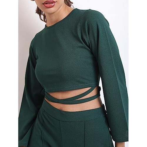 Ketch Polyester Blend Women Western Casual Fit Co-Ord Set Standard Length Playwear Dress (Khce000063_Teal_M)