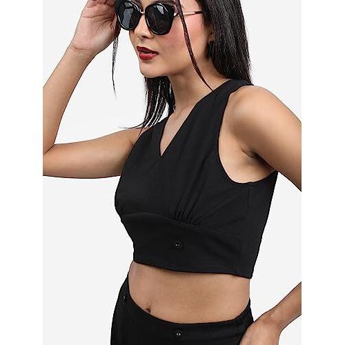 Ketch Polyester Blend Women Western Casual Fit Co-Ord Set Standard Length Playwear Dress (Khce000068_Black_M)
