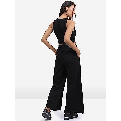 Ketch Polyester Blend Women Western Casual Fit Co-Ord Set Standard Length Playwear Dress (Khce000068_Black_M)