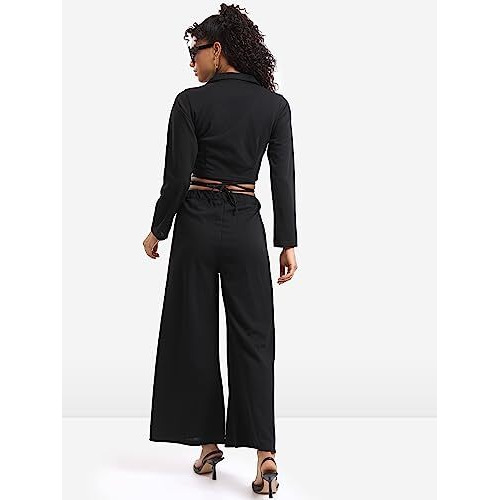 Ketch Polyester Blend Women Western Casual Fit Co-Ord Set Standard Length Playwear Dress (Khce000069_Black_L)