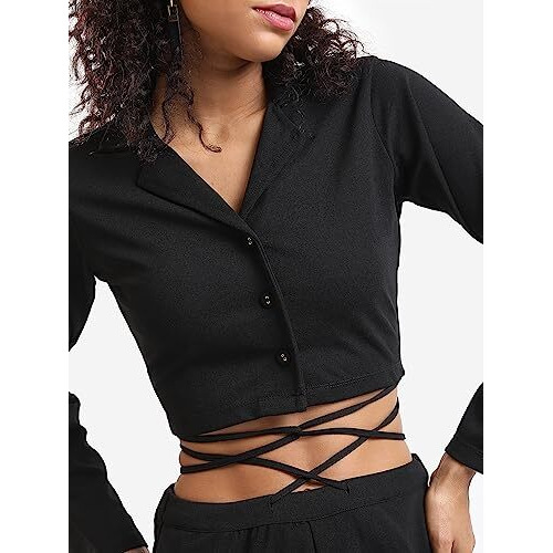 Ketch Polyester Blend Women Western Casual Fit Co-Ord Set Standard Length Playwear Dress (Khce000069_Black_S)