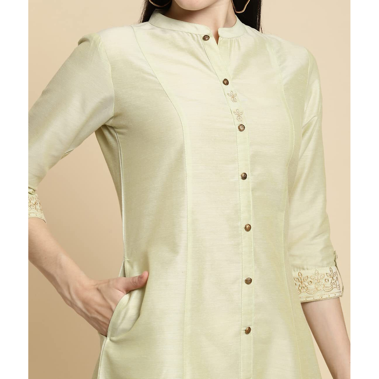 Rangita Green Polyester Calf Length Solid A-Line Kurti For Women | Kurta For Women_S
