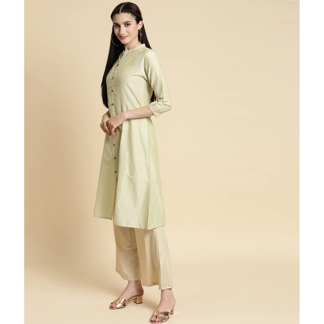 Rangita Green Polyester Calf Length Solid A-Line Kurti For Women | Kurta For Women_S