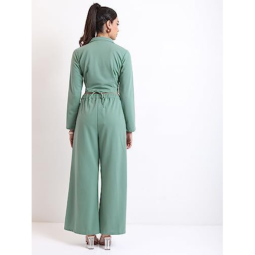 Ketch Polyester Blend Women Western Casual Fit Co-Ord Set Standard Length Playwear Dress (Khce000071_Green_M)