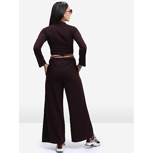 Ketch Polyester Blend Women Western Casual Fit Co-Ord Set Standard Length Playwear Dress (Khce000072_Plum_L)