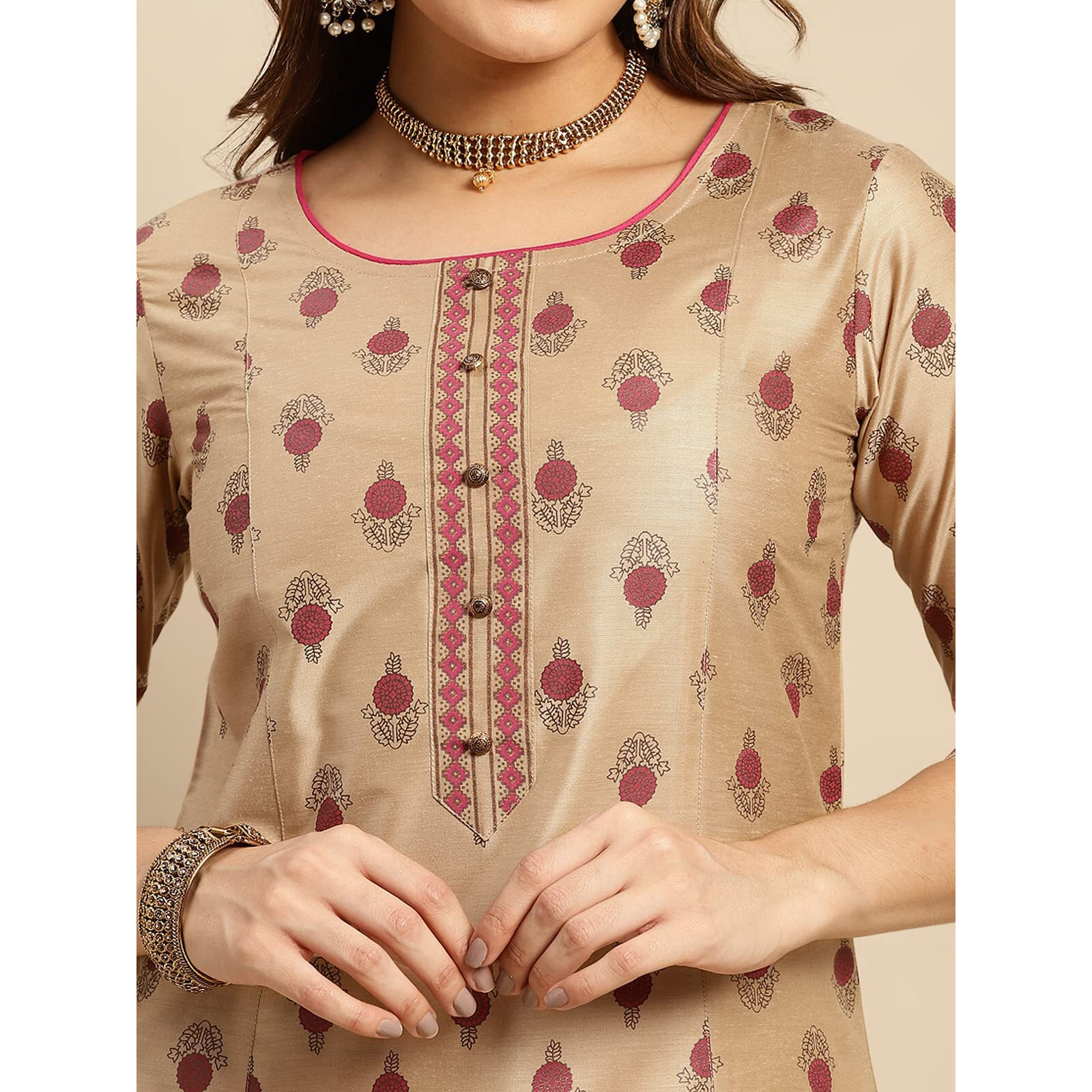 Rangita Beige Polyester Calf Length Printed A-Line Kurti For Women | Kurta For Women_2Xl