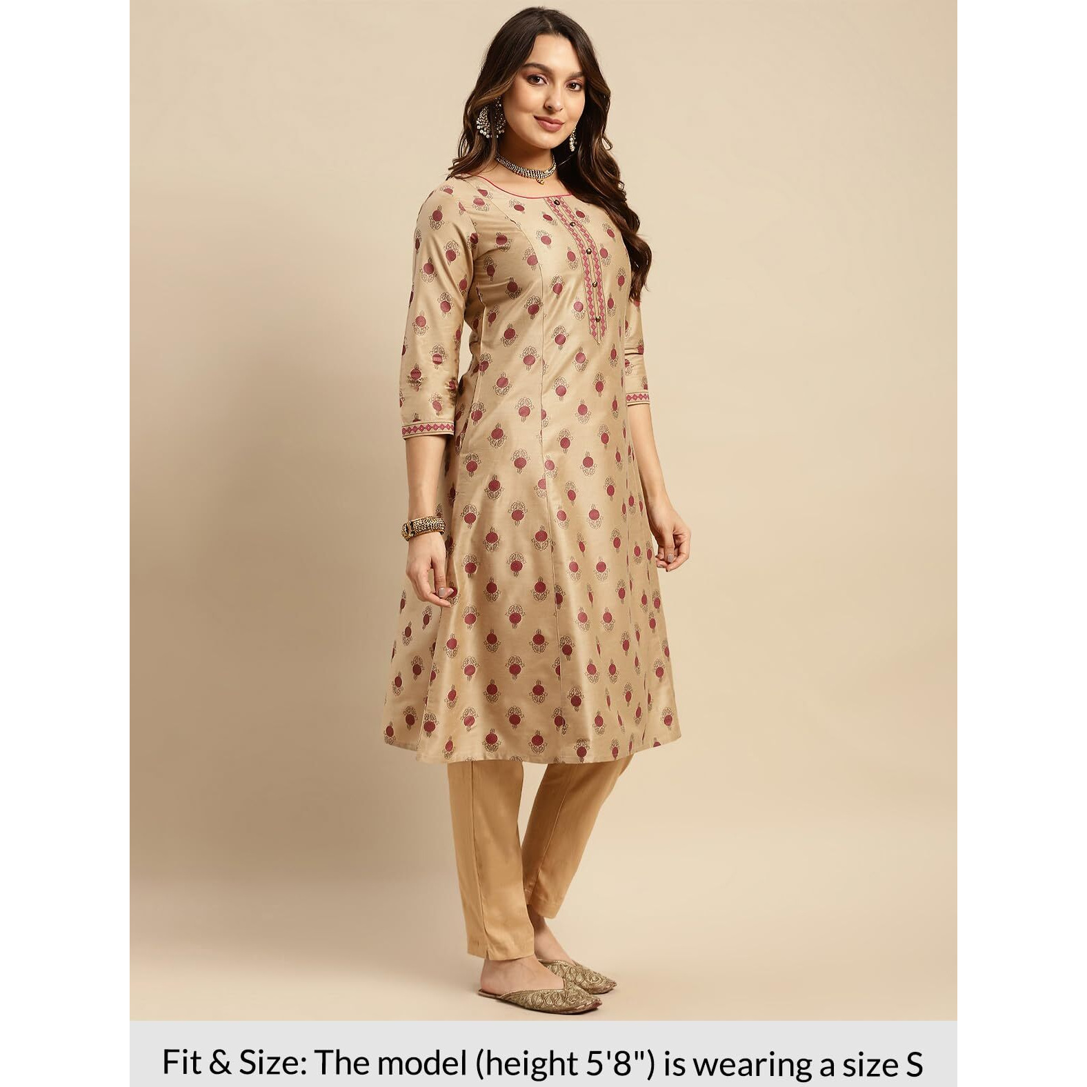 Rangita Beige Polyester Calf Length Printed A-Line Kurti For Women | Kurta For Women_2Xl