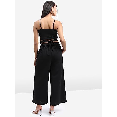 Ketch Polyester Blend Women Western Casual Fit Co-Ord Set Standard Length Playwear Dress (Khce000073_Black_S)