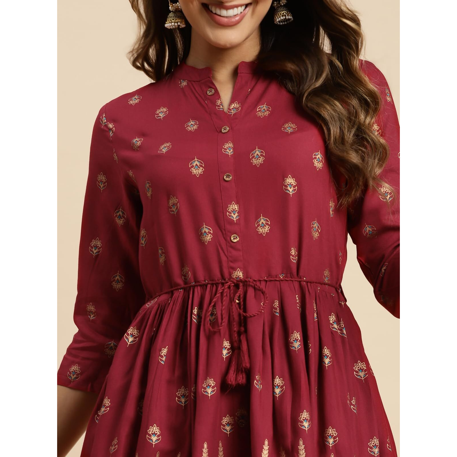 Rangita Maroon Rayon Calf Length Printed Anarkali Kurti For Women | Kurta For Women_M