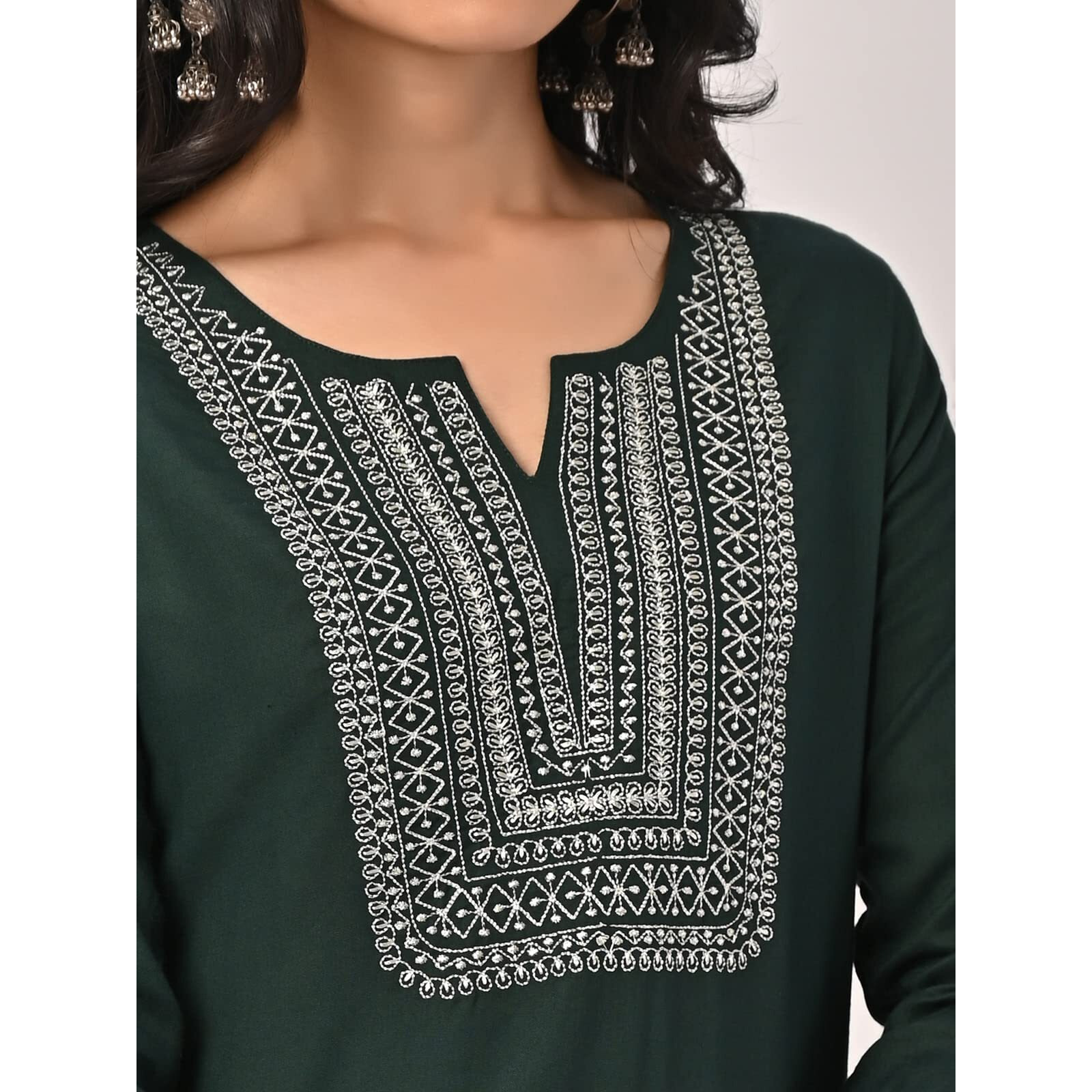 Rangita Green Rayon Calf Length Embroidered A-Line Kurti For Women | Kurta For Women_Xl