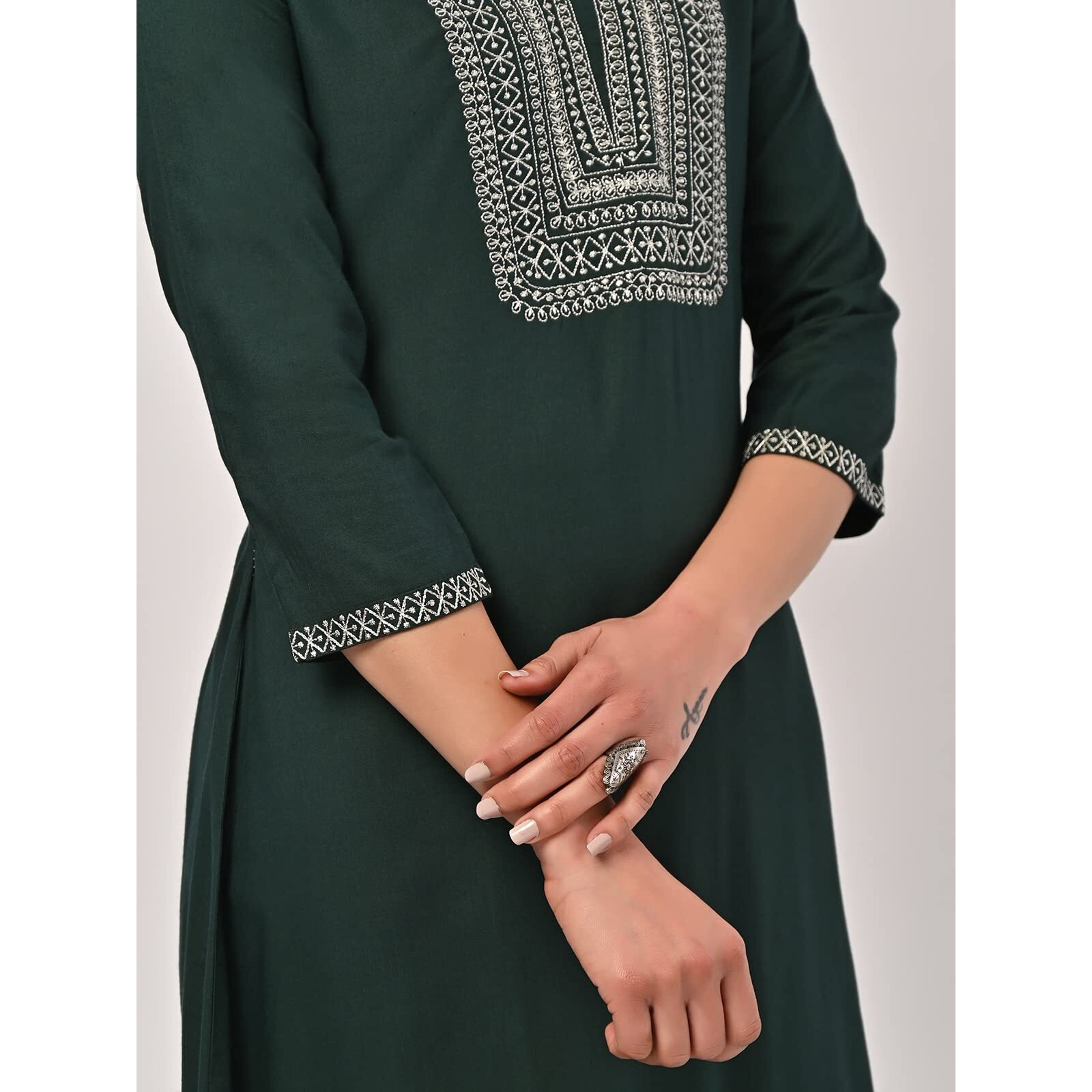 Rangita Green Rayon Calf Length Embroidered A-Line Kurti For Women | Kurta For Women_Xl
